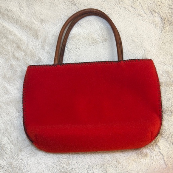 Elegant Red Tote with Brown Handles - Picture 8 of 11